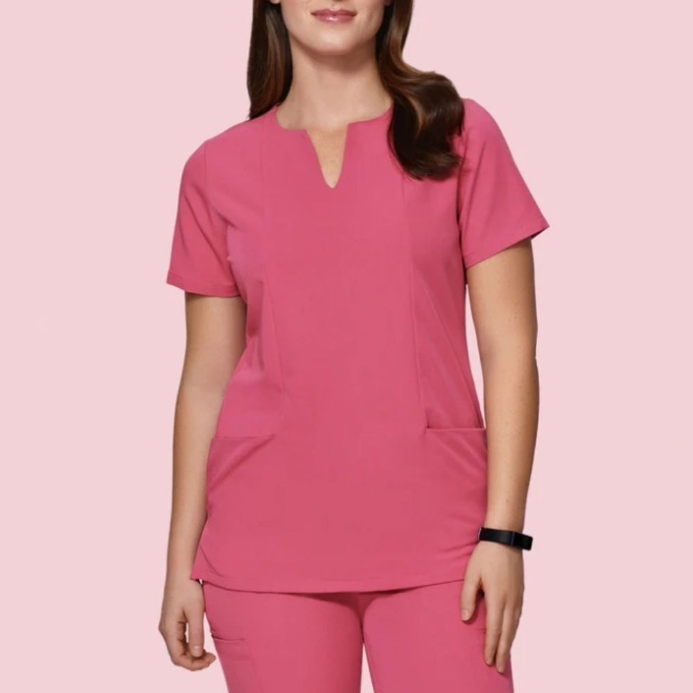 Mandala 5 Pocket Notch Neck Top - Pink / Coral - Size Small